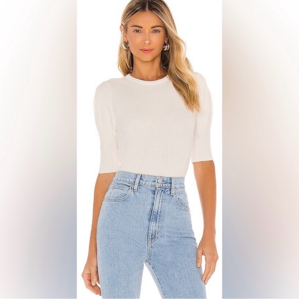 Frame Ribbed Short-Sleeve Knit Famme Crew